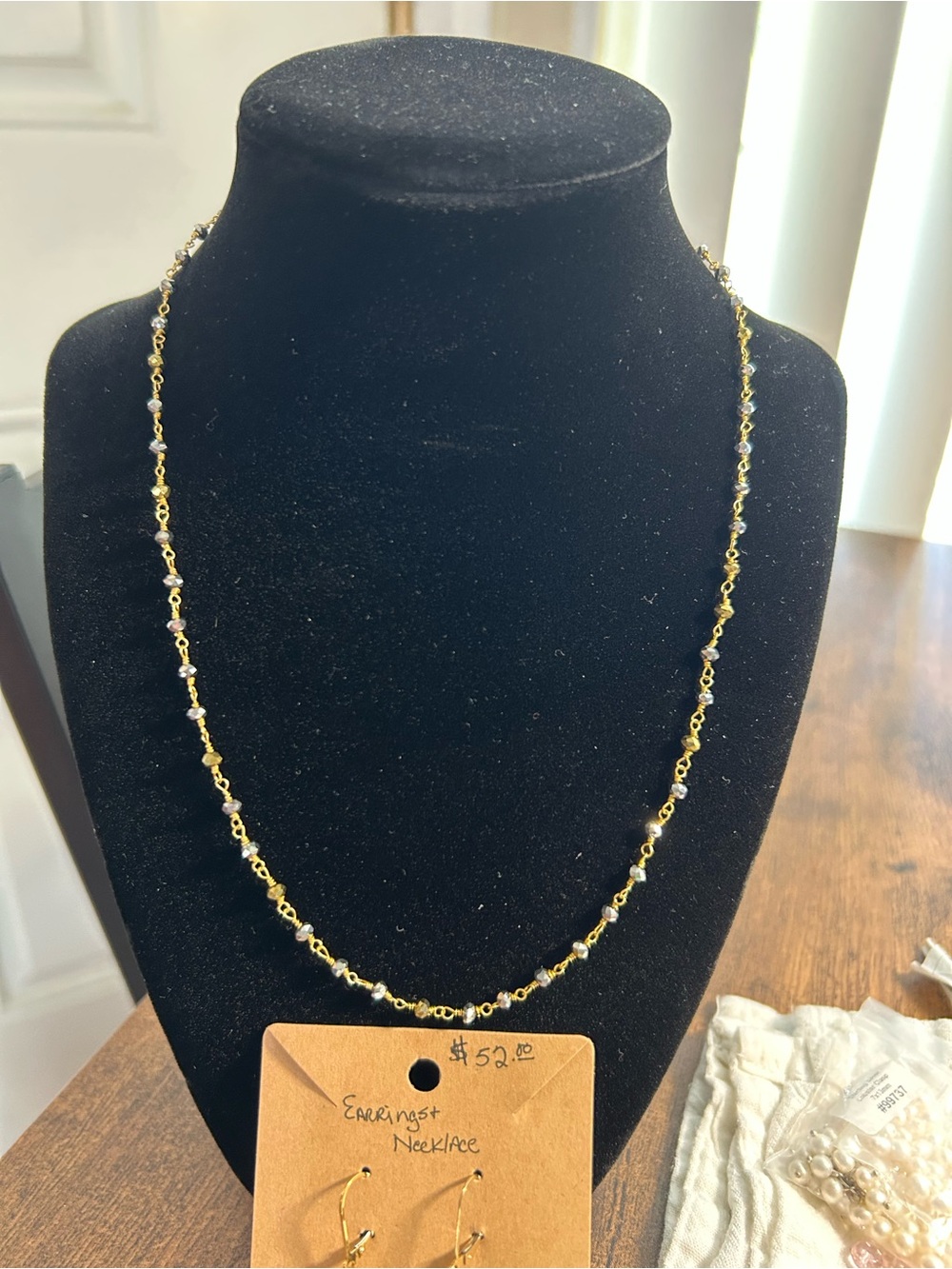 Delicate Gold Pyrite Necklace - with earrings Elegant Women’s Jewelry
